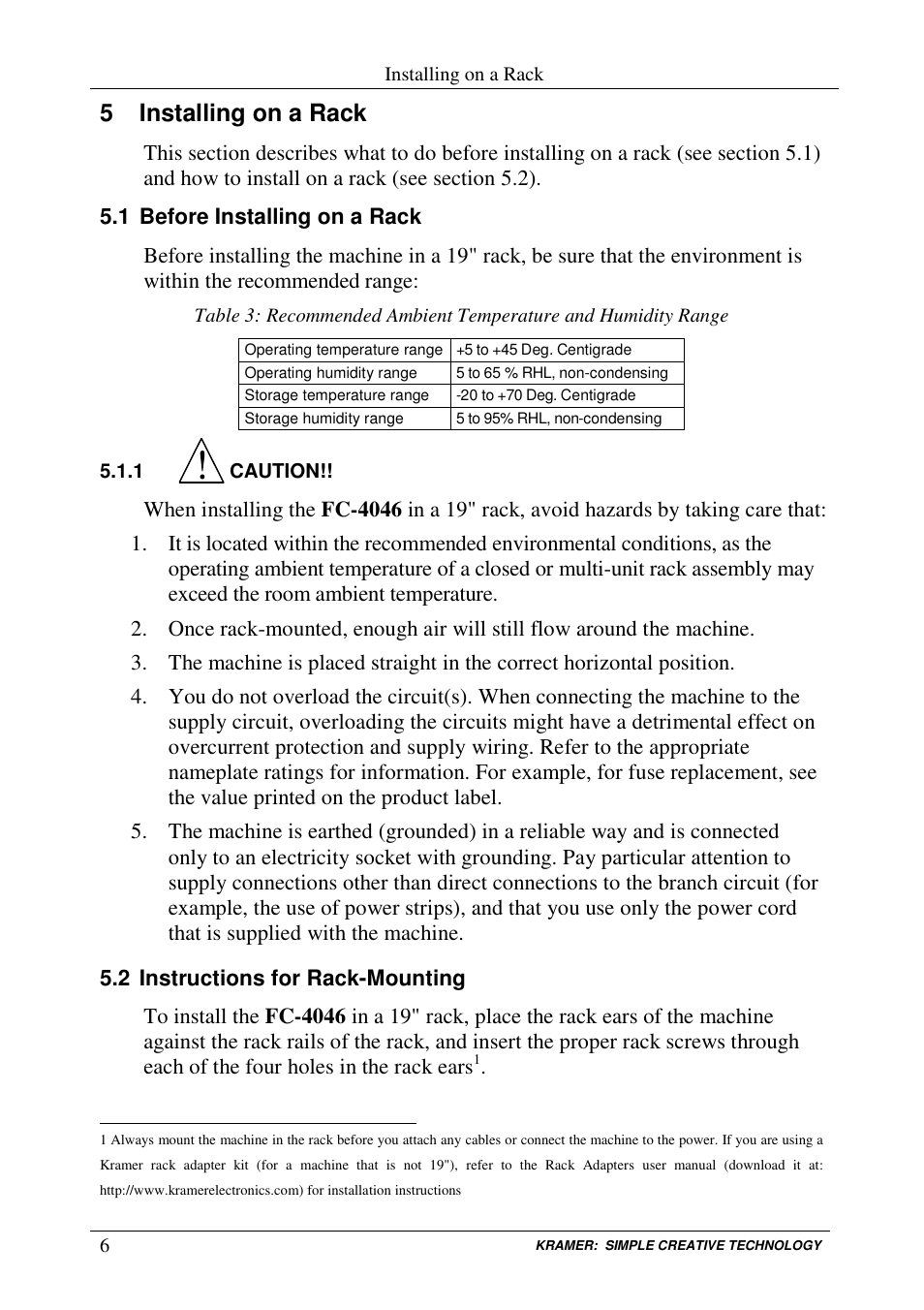 5 installing on a rack | Kramer Electronics FC-4046 User Manual | Page 8 / 15