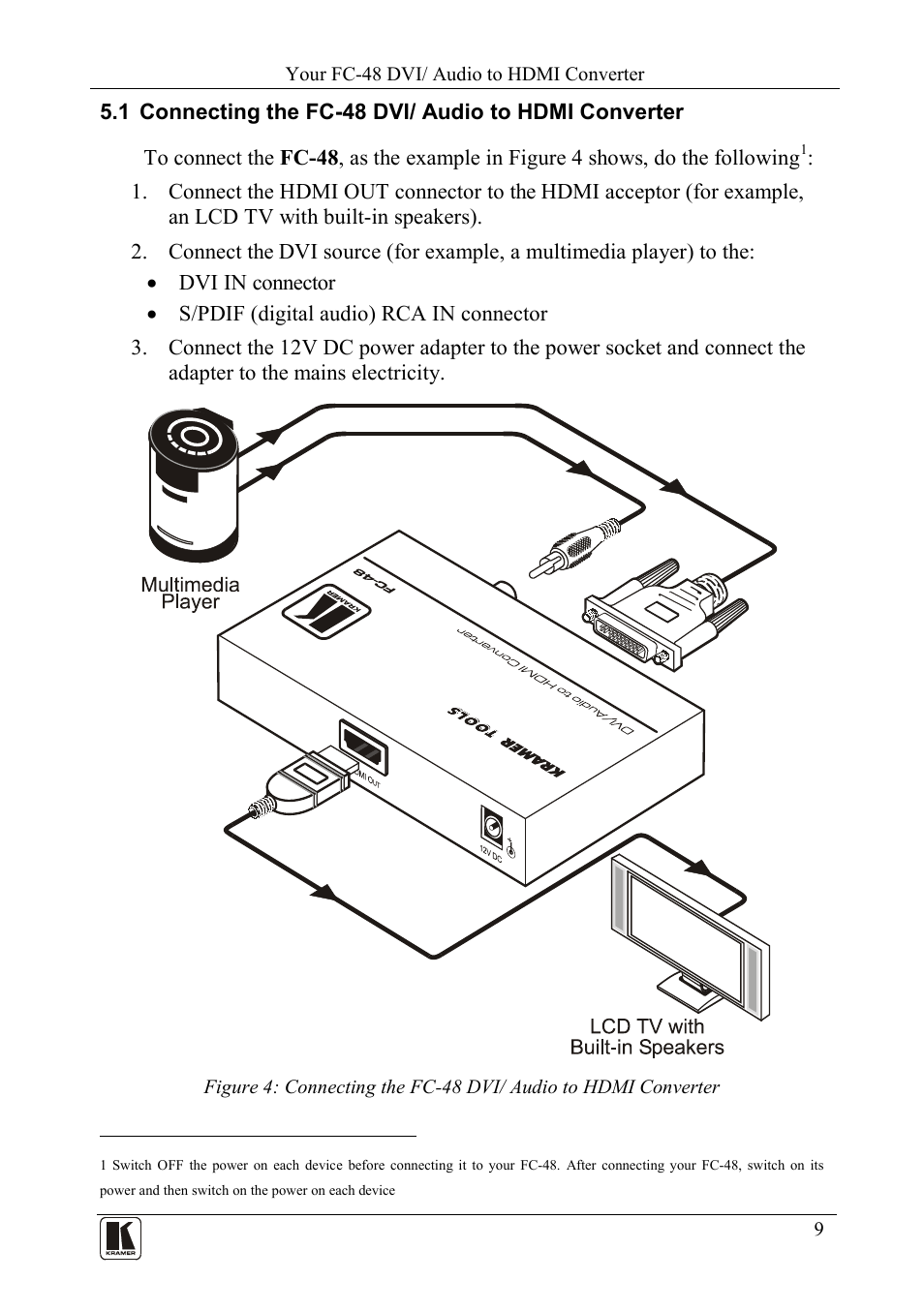 Connecting the fc-48 dvi/ audio to hdmi converter | Kramer Electronics FC-48 User Manual | Page 11 / 14
