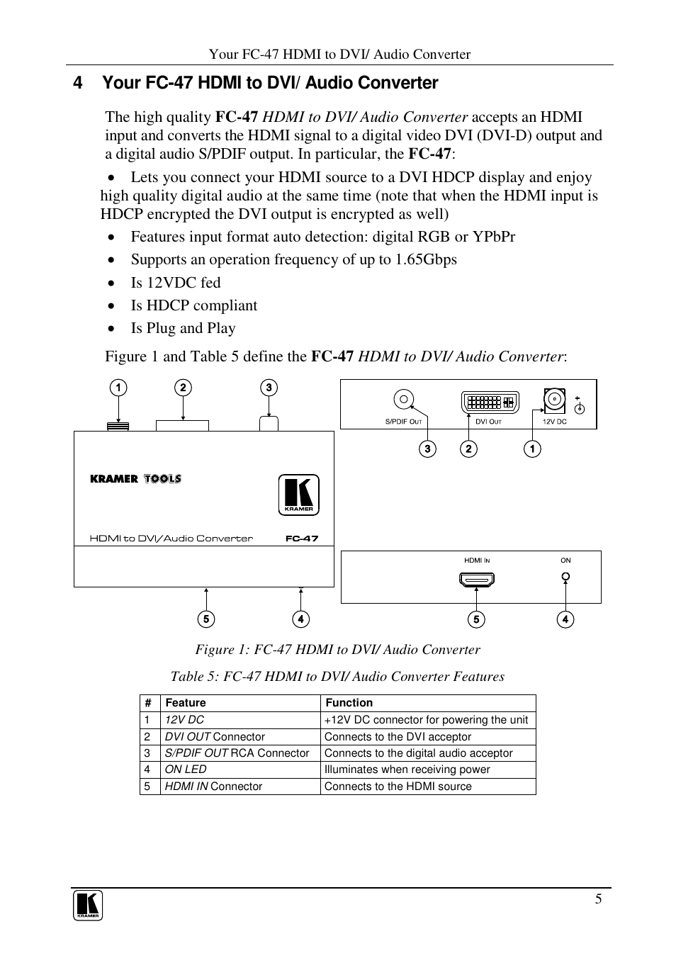 4 your fc-47 hdmi to dvi/ audio converter | Kramer Electronics FC-48 User Manual | Page 7 / 13