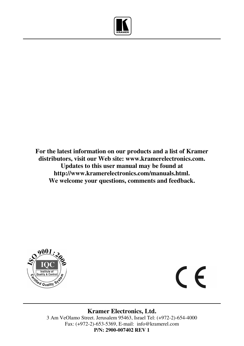 Kramer electronics, ltd | Kramer Electronics FC-7402 User Manual | Page 16 / 16