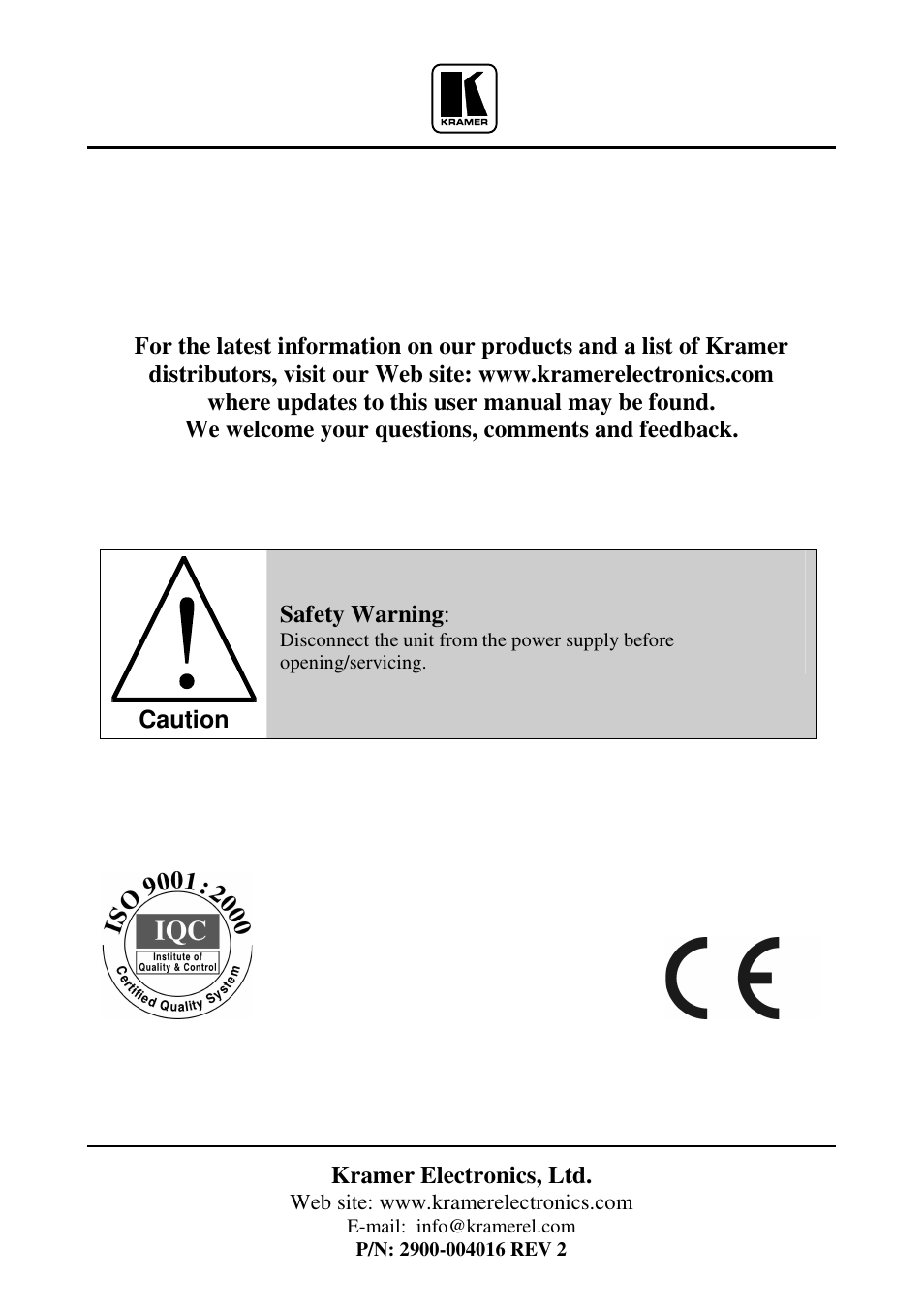 Kramer Electronics FC-7501 User Manual | Page 15 / 15