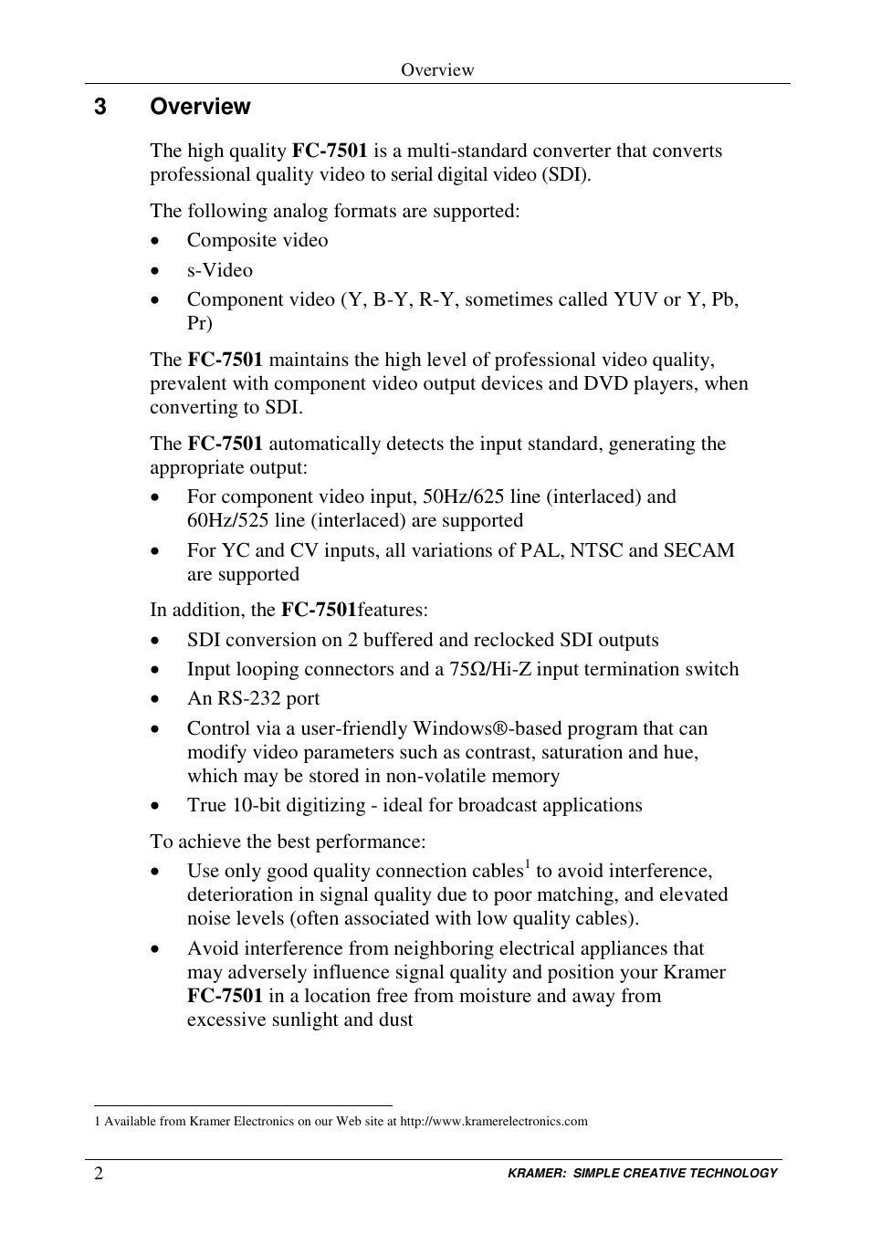 3overview | Kramer Electronics FC-7501 User Manual | Page 4 / 15