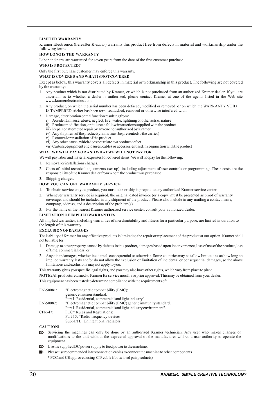 Kramer Electronics SP-11D User Manual | Page 22 / 23