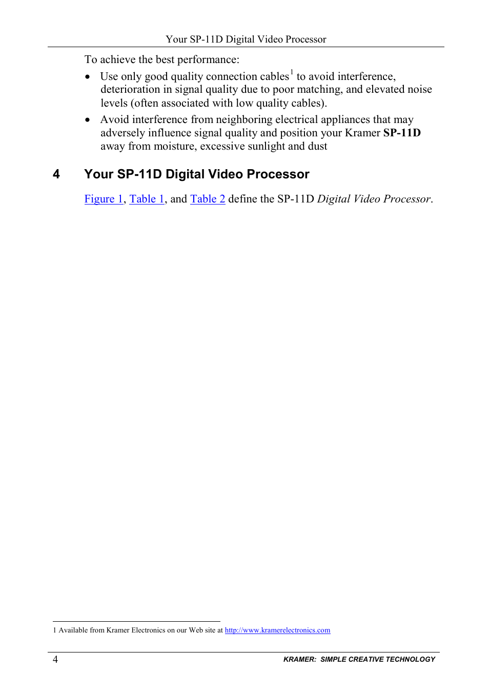 4 your sp-11d digital video processor, Your sp-11d digital video processor, 4your sp-11d digital video processor | Kramer Electronics SP-11D User Manual | Page 6 / 23
