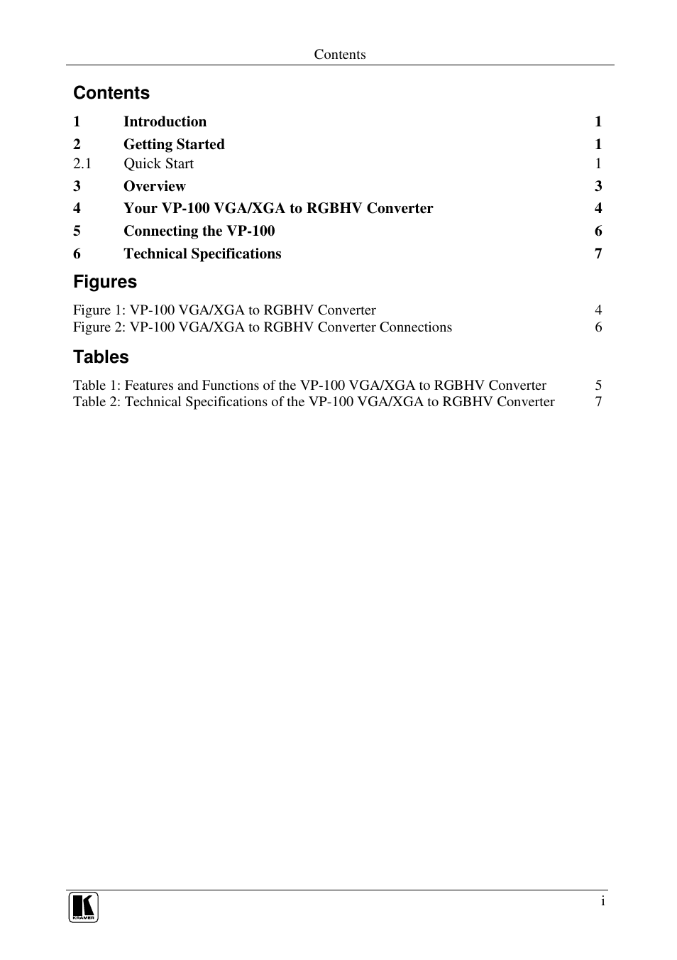 Kramer Electronics VP-100 User Manual | Page 2 / 11