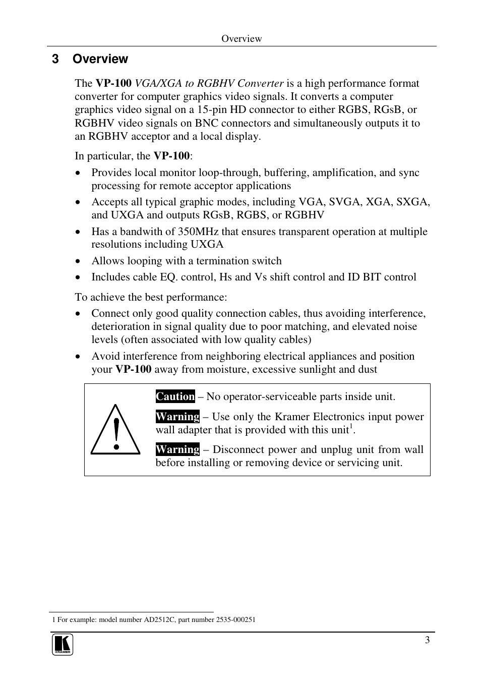 3 overview | Kramer Electronics VP-100 User Manual | Page 5 / 11