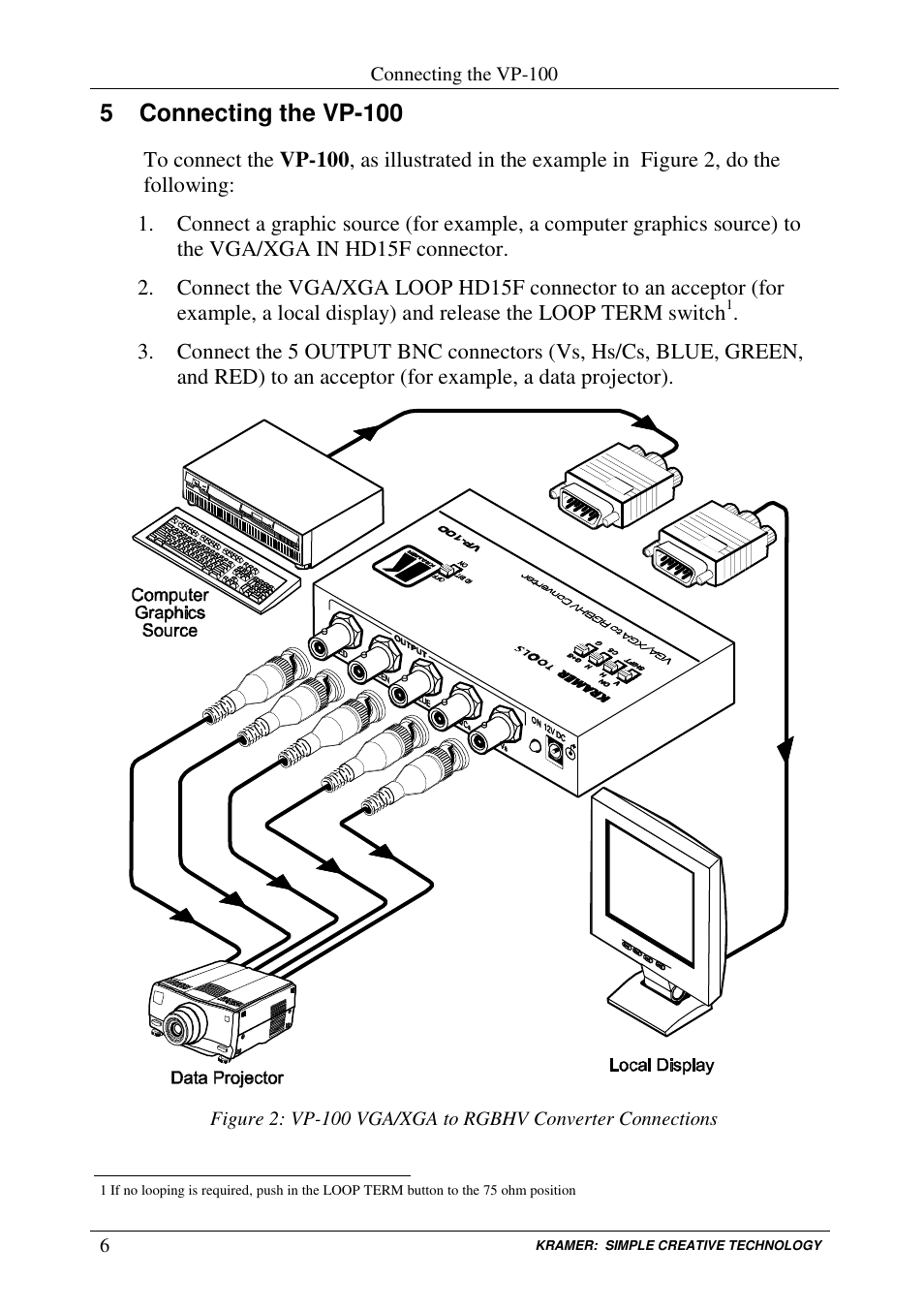 5 connecting the vp-100 | Kramer Electronics VP-100 User Manual | Page 8 / 11