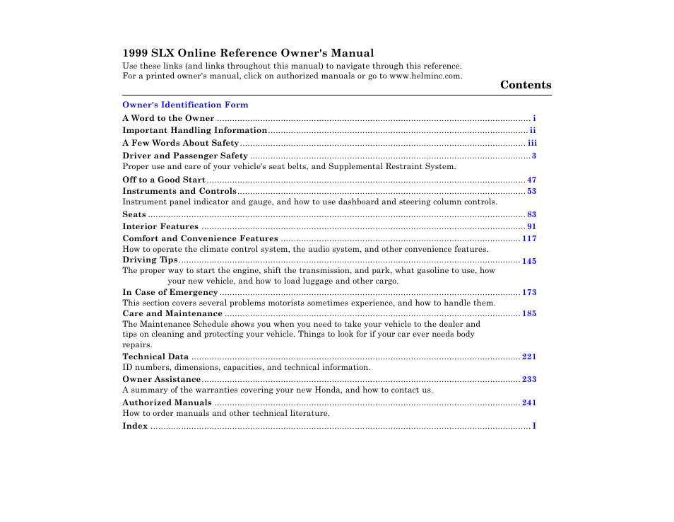 Acura 1999 SLX User Manual | 1 page