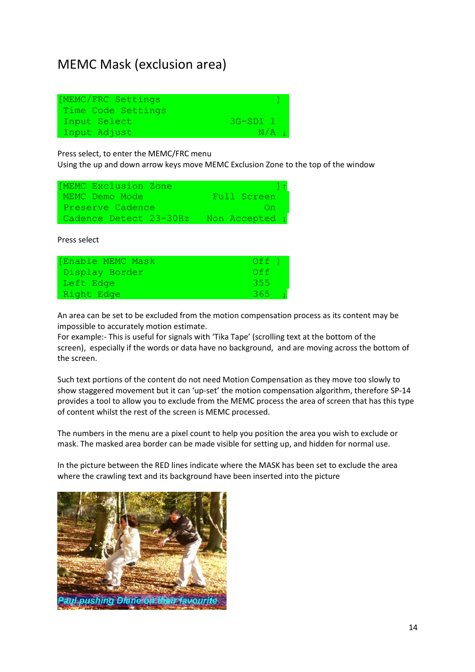 Memc mask (exclusion area) | Kramer Electronics SP-14 User Manual | Page 15 / 19