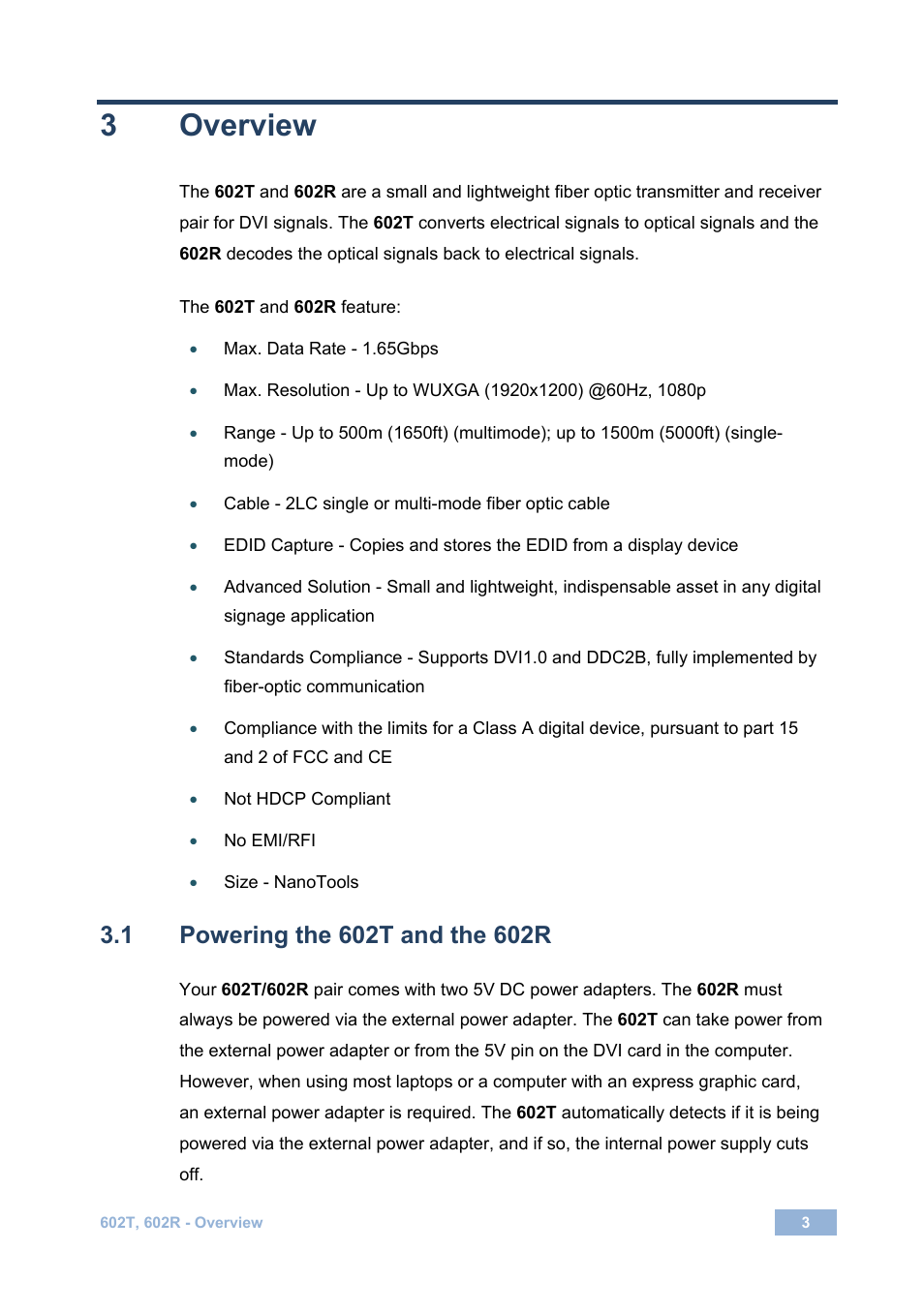 3 overview, 1 powering the 602t and the 602r, Overview | Powering the 602t and the 602r | Kramer Electronics 602R/T User Manual | Page 6 / 14