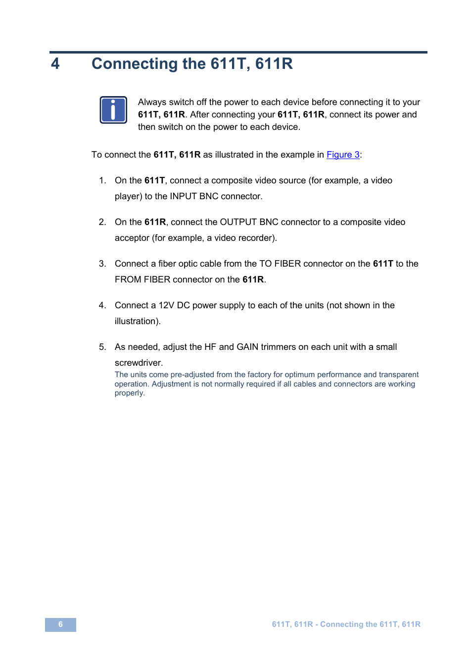 4 connecting the 611t, 611r, Connecting the 611t, 611r | Kramer Electronics 611T User Manual | Page 9 / 13