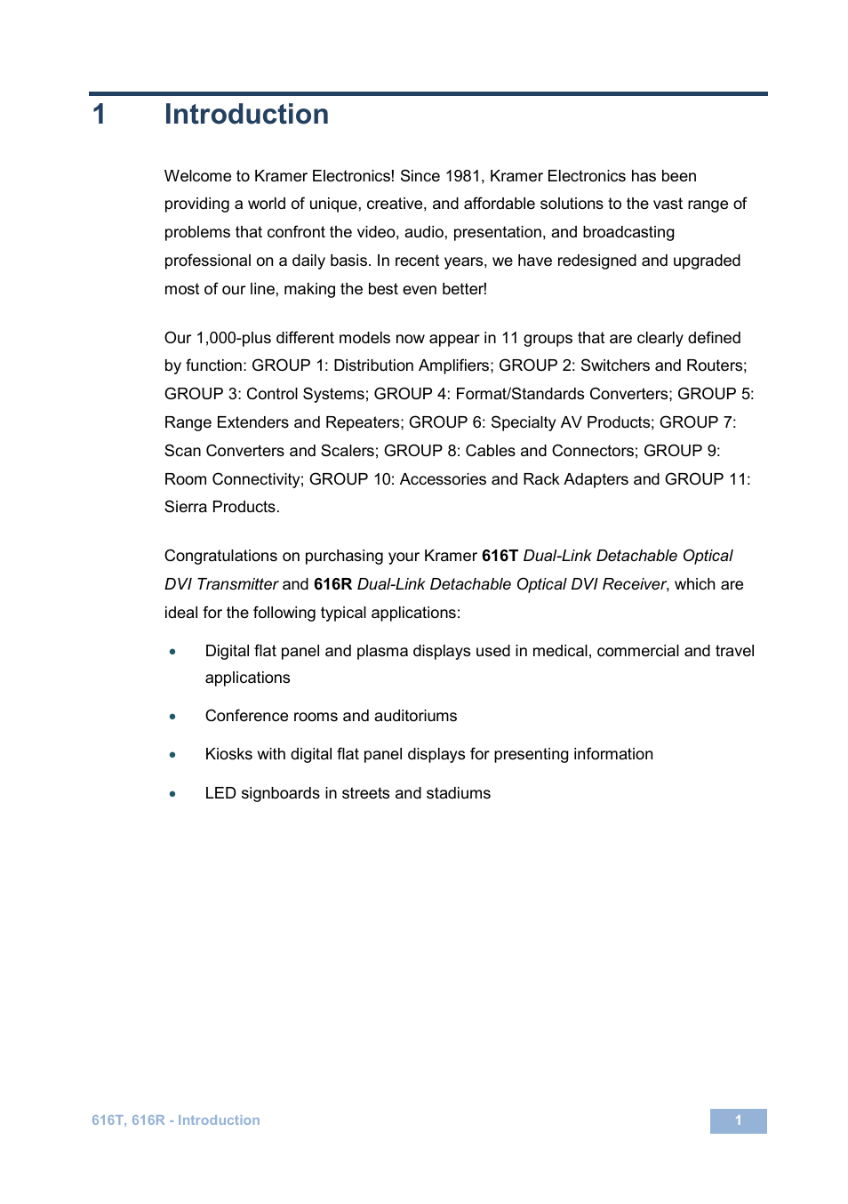 1 introduction, Introduction, 1introduction | Kramer Electronics 616R/T User Manual | Page 4 / 14