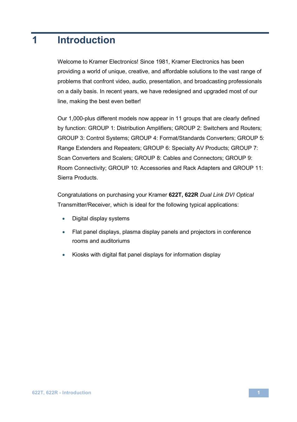 1 introduction, Introduction, 1introduction | Kramer Electronics 622T User Manual | Page 4 / 17