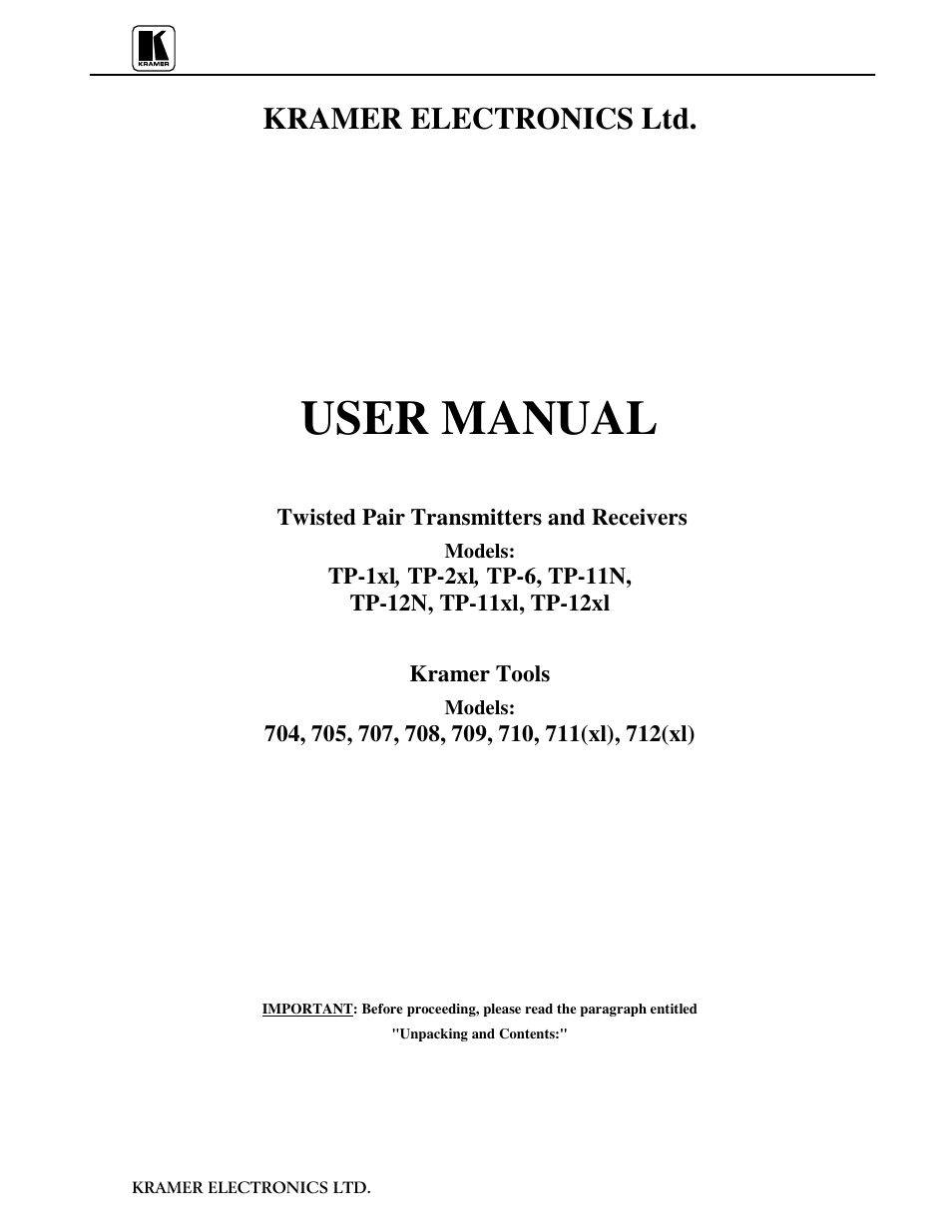 Kramer Electronics 704 User Manual | 32 pages