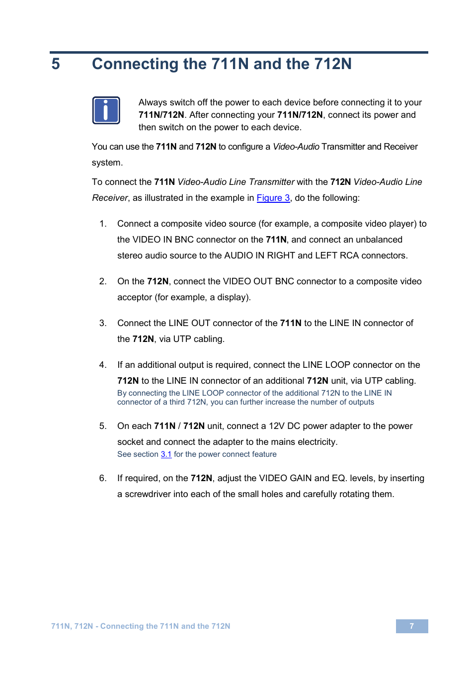 5 connecting the 711n and the 712n, Connecting the 711n and the 712n | Kramer Electronics 712N User Manual | Page 10 / 15