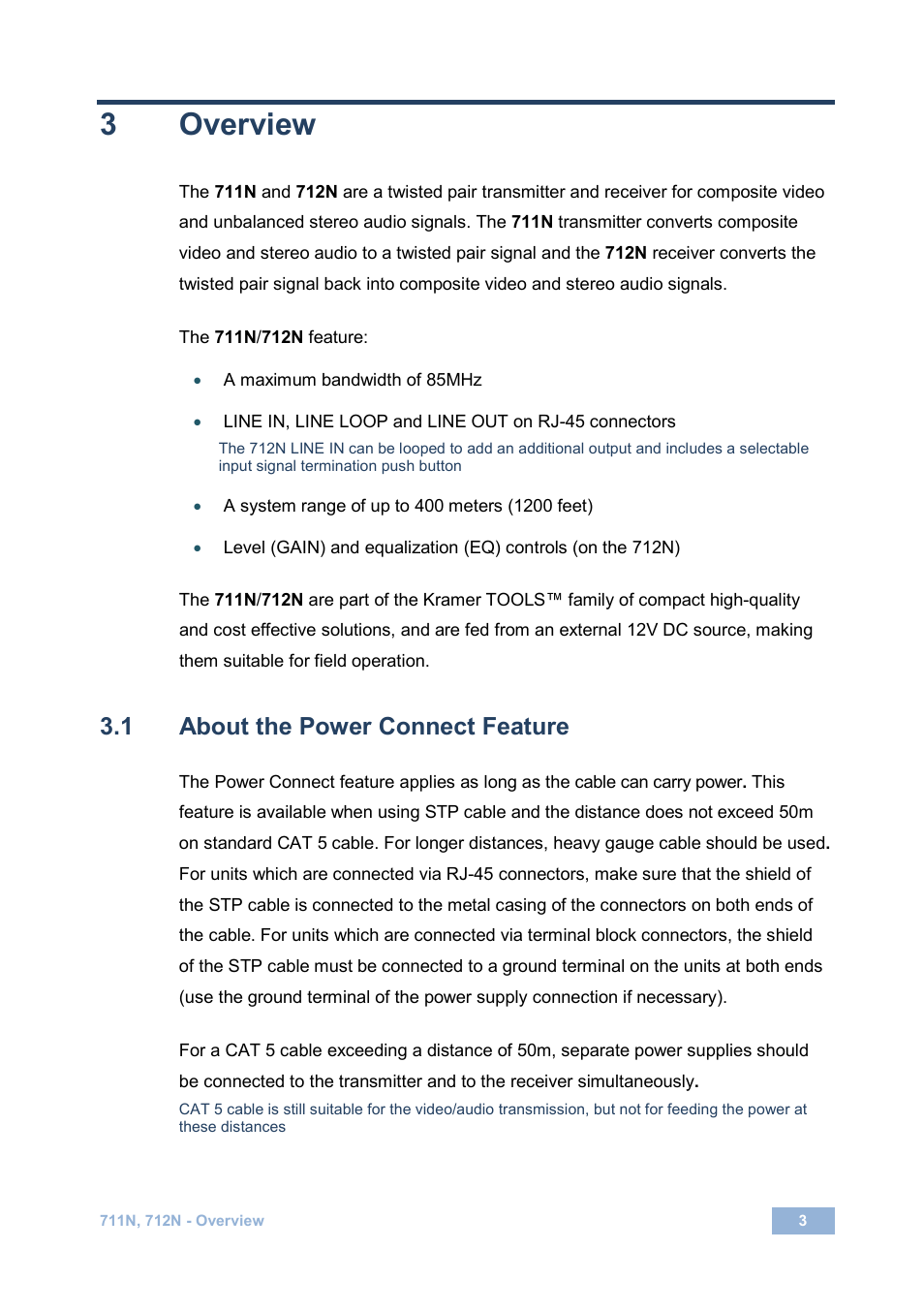 3 overview, 1 about the power connect feature, Overview | About the power connect feature, 3overview | Kramer Electronics 712N User Manual | Page 6 / 15