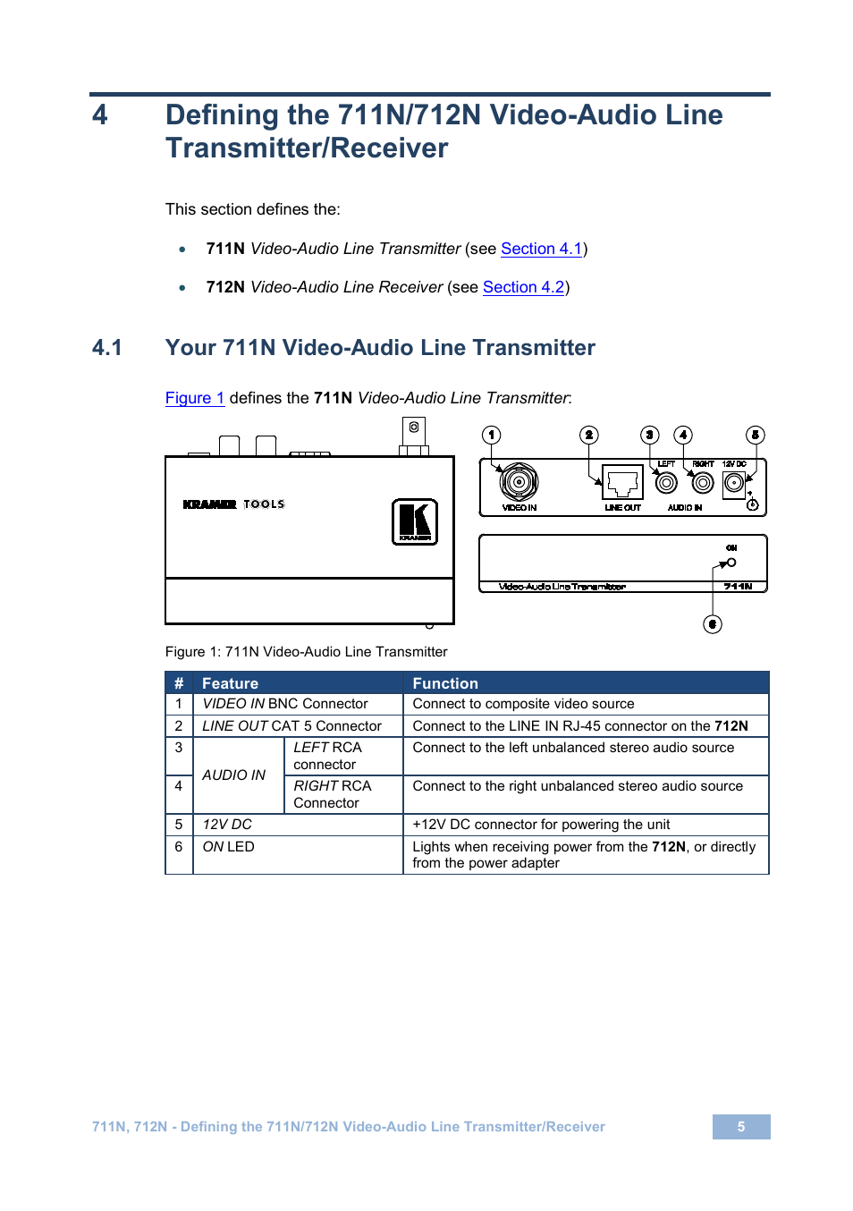 1 your 711n video-audio line transmitter, Your 711n video-audio line transmitter, Figure 1: 711n video-audio line transmitter | Kramer Electronics 712N User Manual | Page 8 / 15