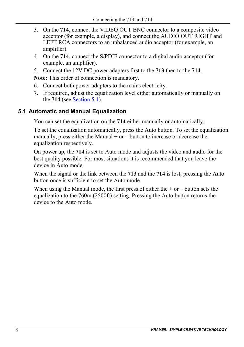 1 automatic and manual equalization, Automatic and manual equalization | Kramer Electronics 714 User Manual | Page 10 / 14