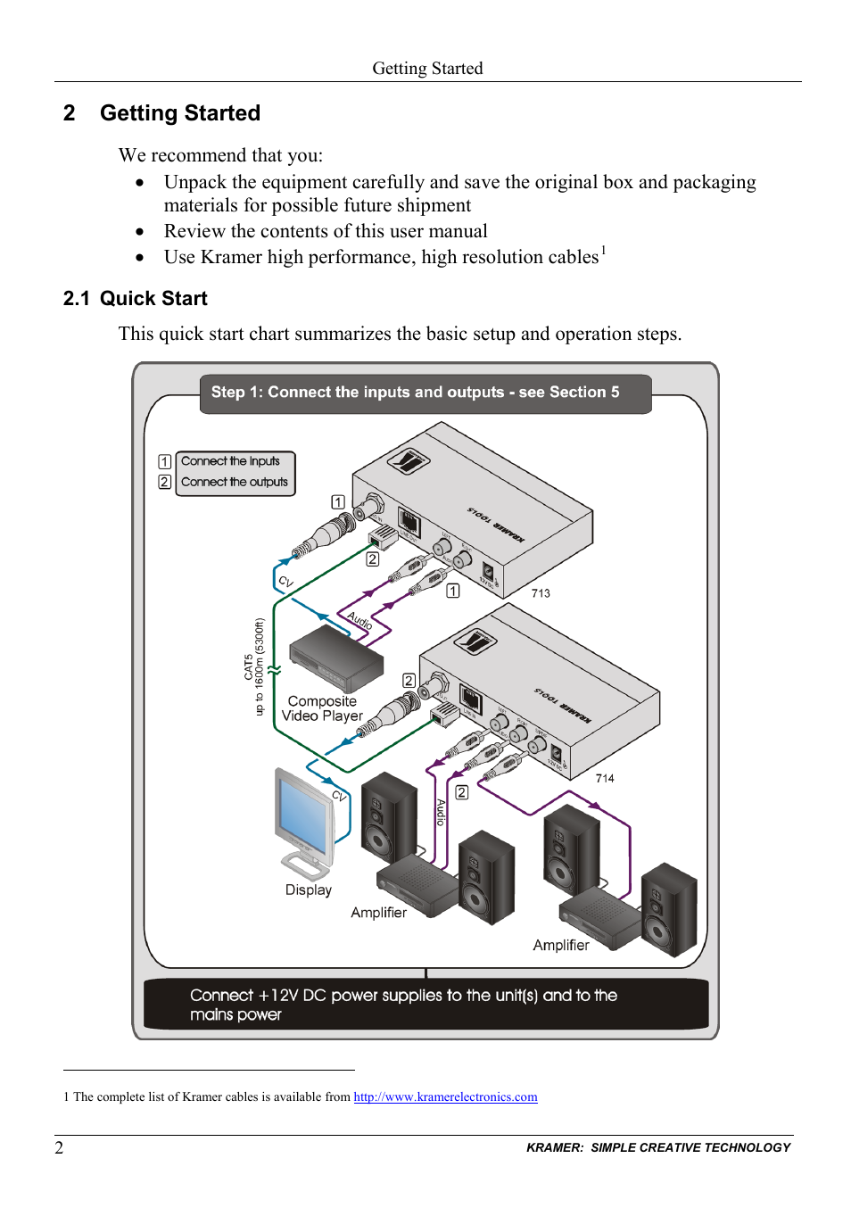 2 getting started, 1 quick start, Getting started | Quick start | Kramer Electronics 714 User Manual | Page 4 / 14