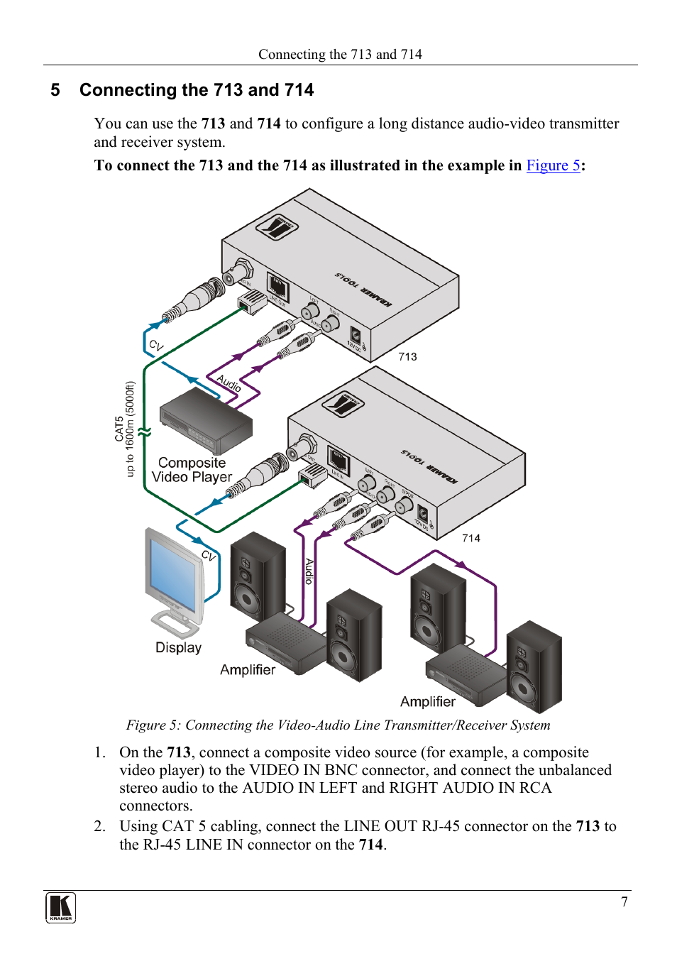 5 connecting the 713 and 714, Connecting the 713 and 714 | Kramer Electronics 714 User Manual | Page 9 / 14
