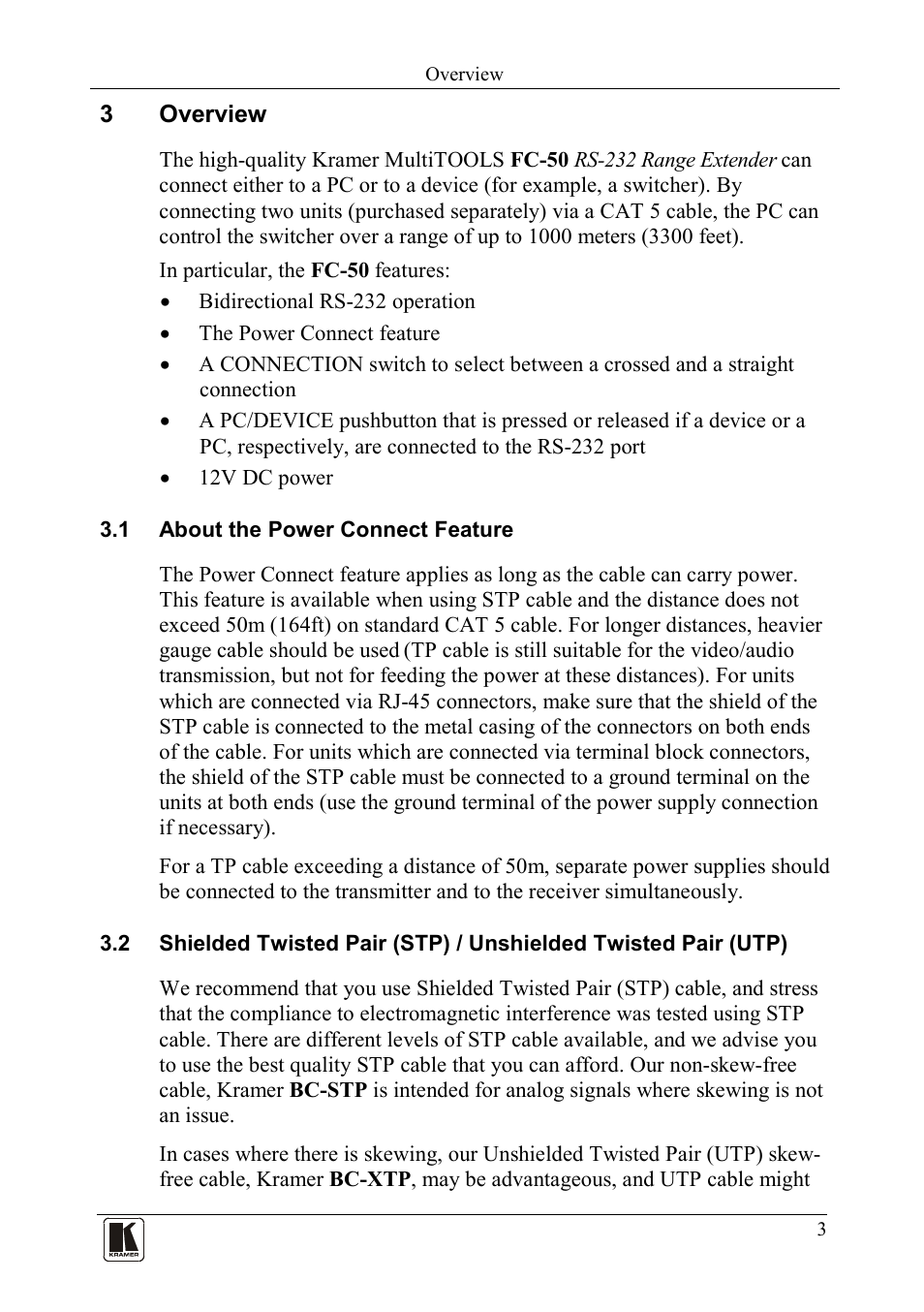 3 overview, 1 about the power connect feature, Overview | About the power connect feature | Kramer Electronics FC-50 User Manual | Page 5 / 12