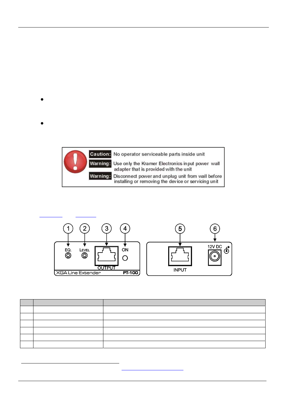 4 defining the pt-100 xga line extender, Recommendations for achieving the best performance, Defining the pt-100 xga line extender | On 3.3, 4defining the pt-100 xga line extender | Kramer Electronics PT-100 User Manual | Page 6 / 12