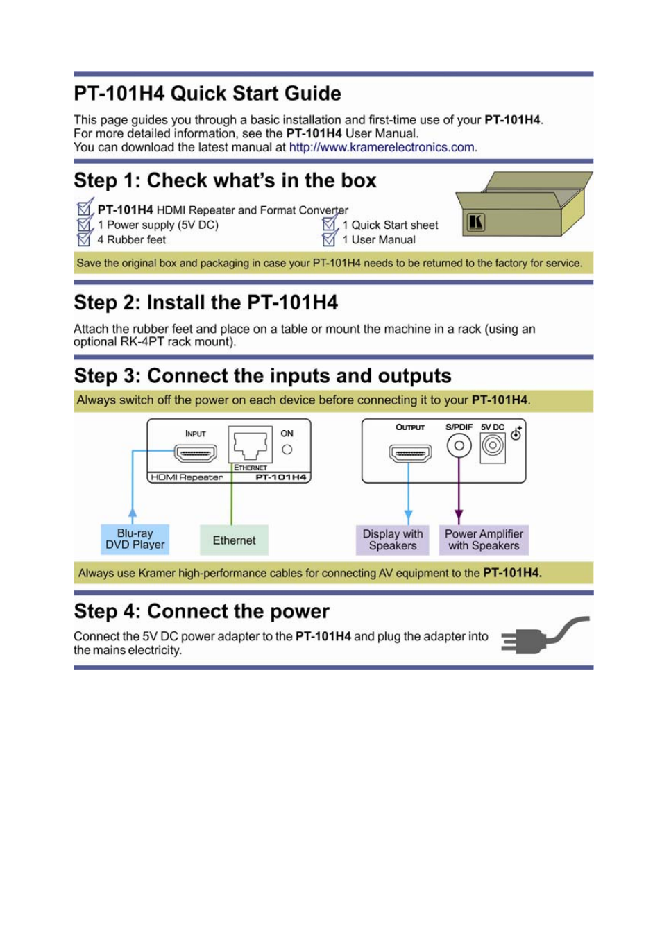 Kramer Electronics PT-101H4 User Manual | Page 2 / 13