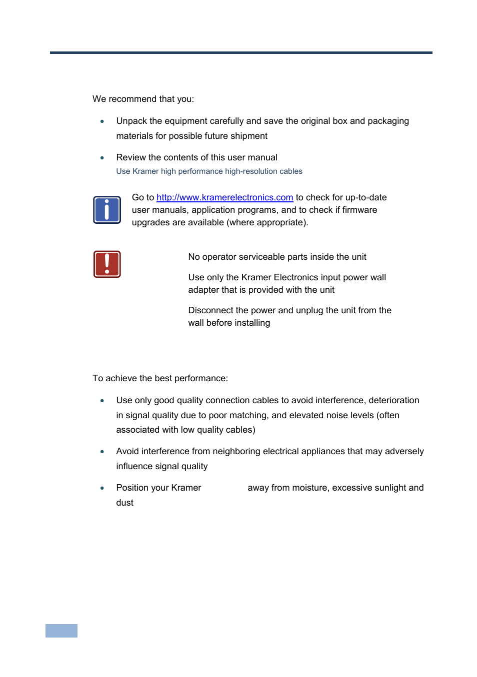2 getting started, 1 achieving the best performance, Getting started | Achieving the best performance | Kramer Electronics PT-101H4 User Manual | Page 5 / 13