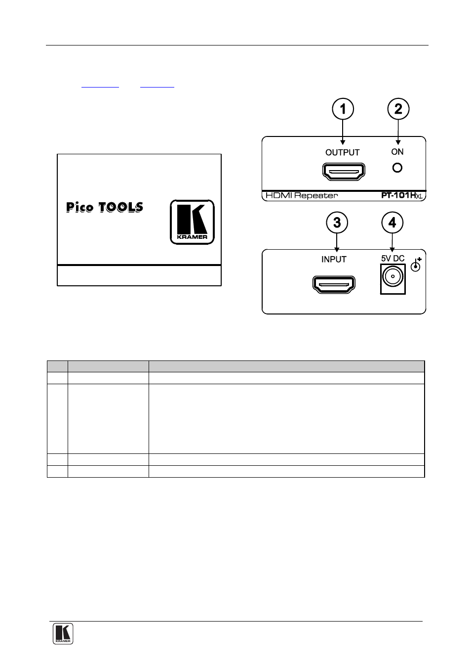 4 your pt-101hxl hdmi repeater, Your pt-101hxl hdmi repeater, Figure 1: pt-101hxl hdmi repeater | Table 1: pt-101hxl hdmi repeater features, 4your pt-101hxl hdmi repeater | Kramer Electronics PT-101Hxl User Manual | Page 7 / 11