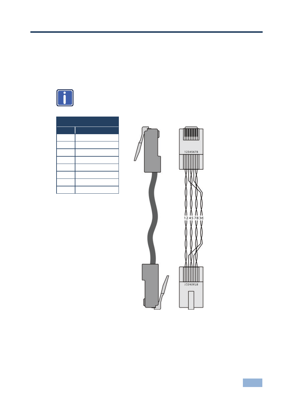 8 wiring the tp line in/line out rj-45 connectors, Wiring the tp line in/line out rj-45 connectors, Figure 11: tp pinout | Section, 8wiring the tp line in/line out rj-45 connectors | Kramer Electronics TP-125EDID User Manual | Page 28 / 31