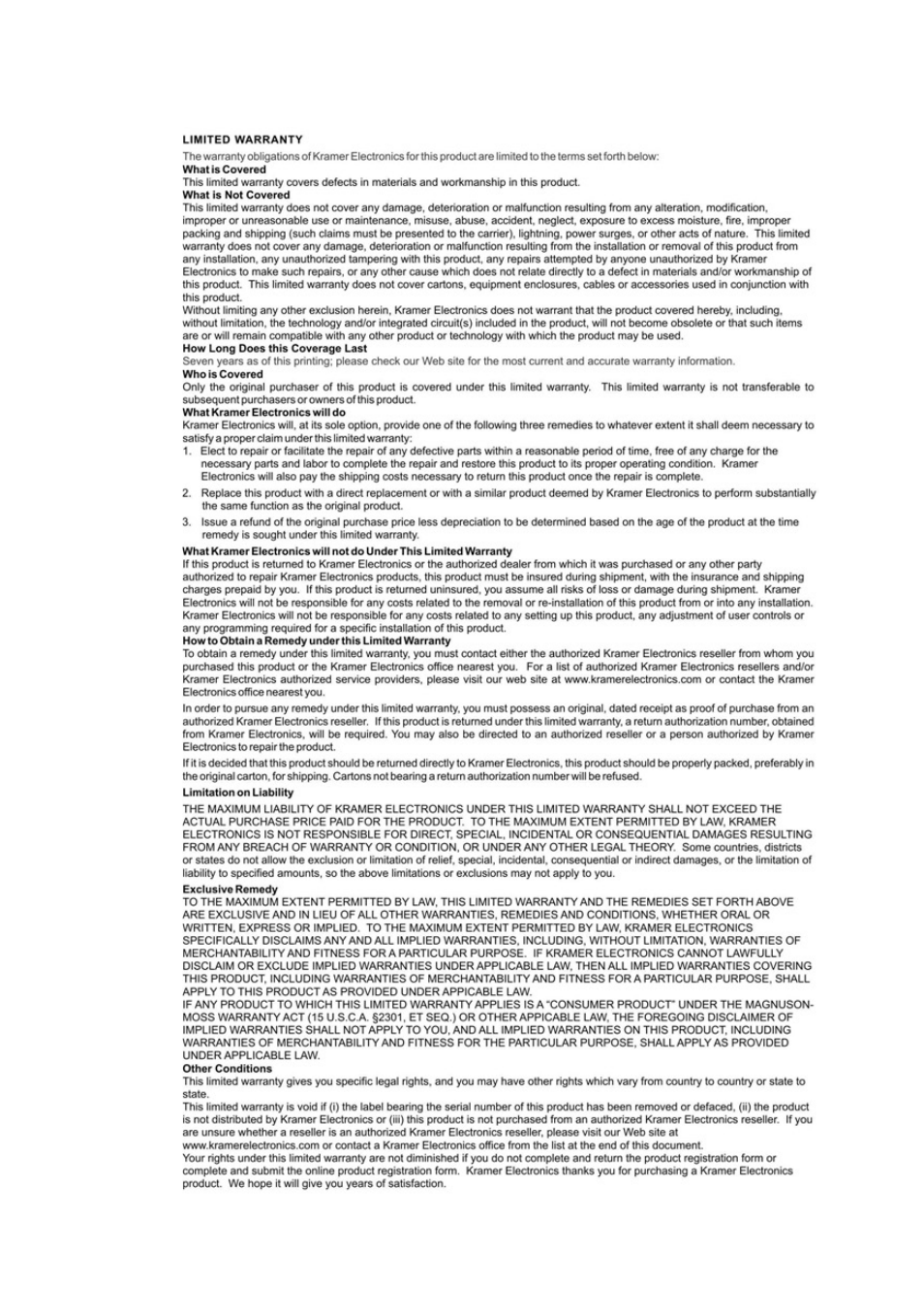 Kramer Electronics TP-125EDID User Manual | Page 30 / 31