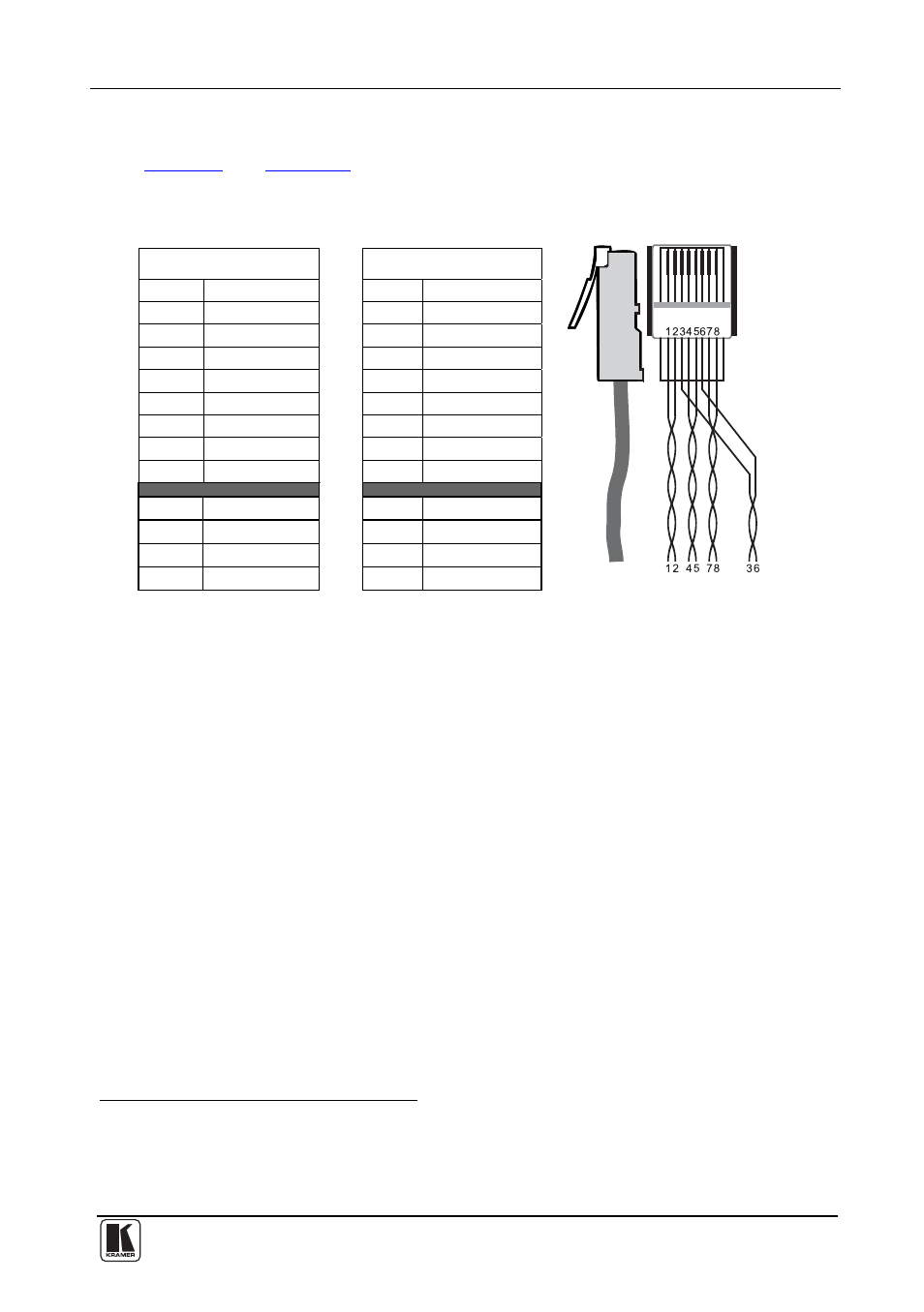 9 acquiring the edid, Acquiring the edid, Figure 15: cat 5 pinout | Table 15: cat 5 pinout, See section | Kramer Electronics TP-126-od User Manual | Page 34 / 37