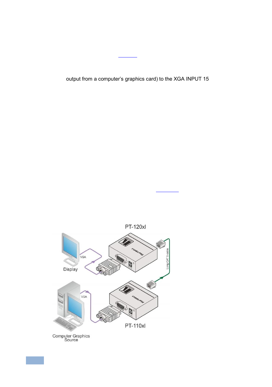 2 connecting the pt-120xl xga line receiver, Connecting the pt-120xl xga line receiver, Figure 6: connecting the pt-110xl to a pt-120xl | Kramer Electronics WP-110 User Manual | Page 15 / 20