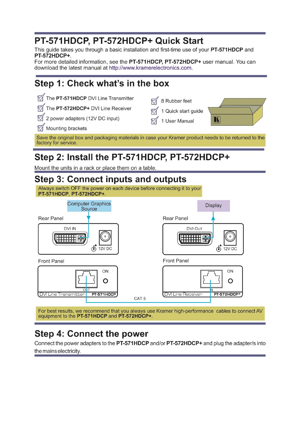 Kramer Electronics PT-572HDCP+ User Manual | Page 2 / 16