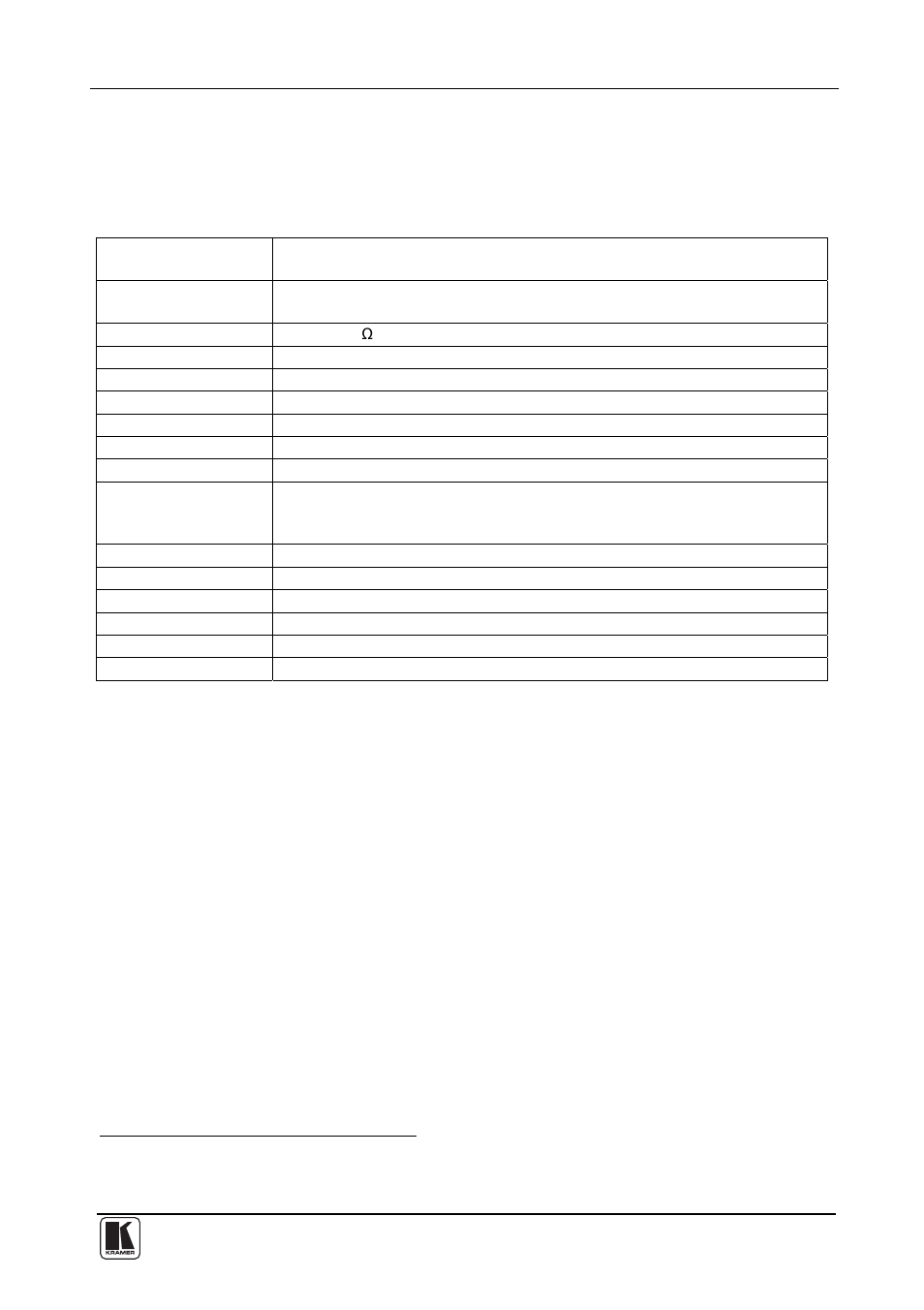 6 technical specifications, Table 5 defines the technical specifications, Technical specifications | Table 5: technical specifications | Kramer Electronics TP-100 User Manual | Page 10 / 12