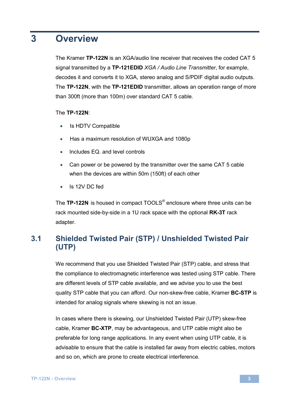 3 overview, Overview, 3overview | Kramer Electronics TP-122N User Manual | Page 6 / 15