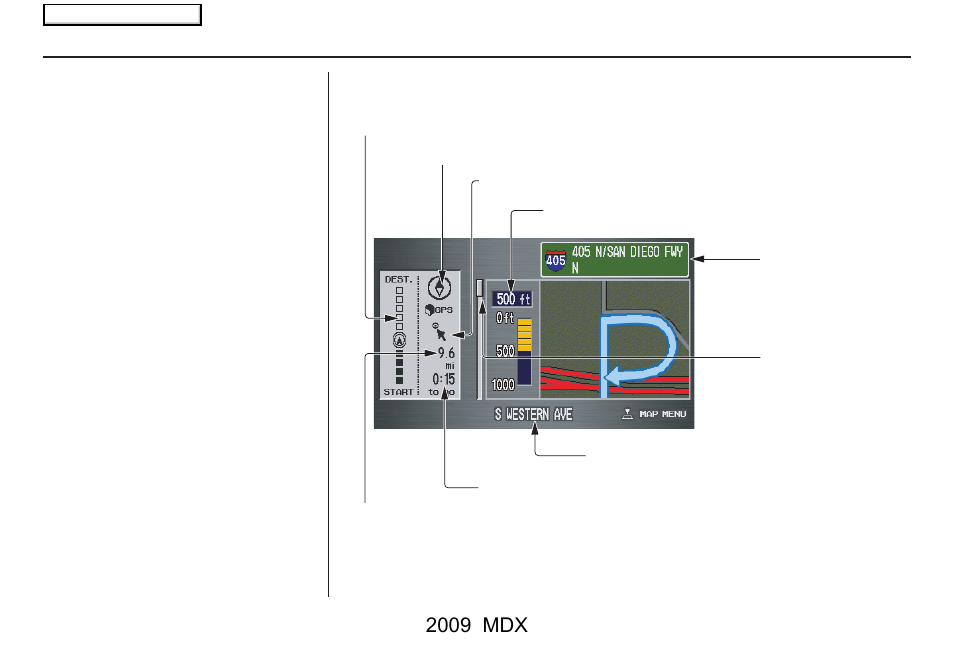 Driving to your destination, 2009 mdx, Guidance screen | Acura 2009 MDX User Manual | Page 56 / 174