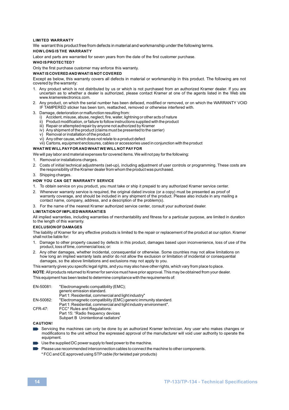 Kramer Electronics TP-134 User Manual | Page 17 / 18