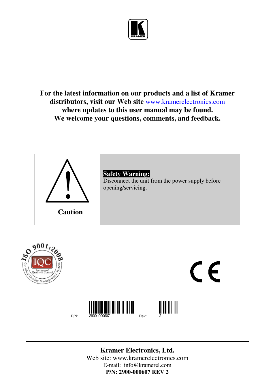 Caution | Kramer Electronics TP-146 User Manual | Page 15 / 15