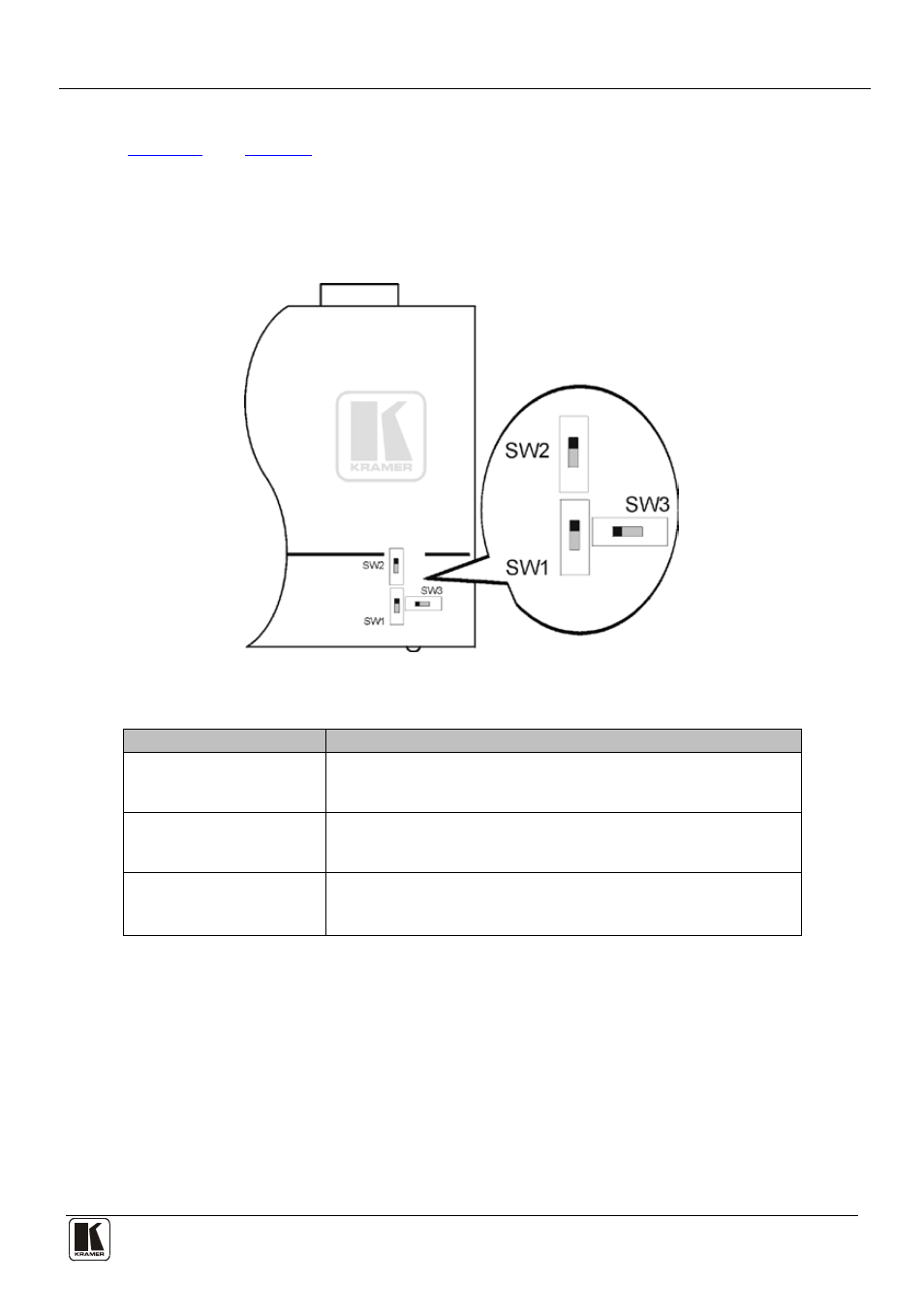 1 internal polarity and sync mode switches, 5 connecting the tp-145 and the tp-146, Internal polarity and sync mode switches | Connecting the tp-145 and the tp-146, Figure 3: tp-146 internal polarity switches | Kramer Electronics TP-146 User Manual | Page 9 / 15
