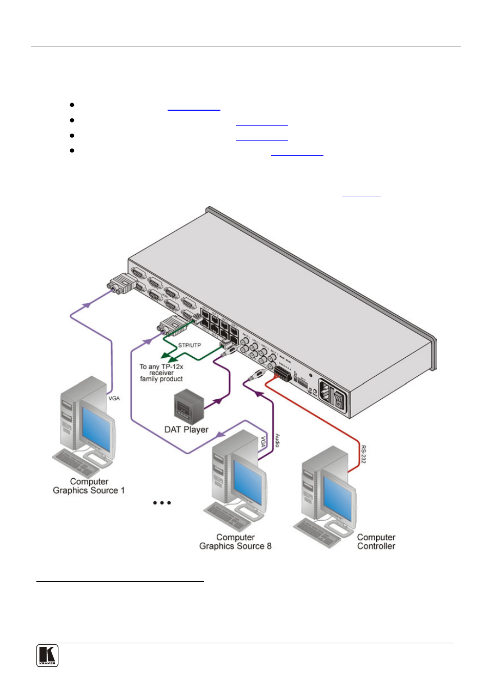 6 connecting and configuring the tp-185, 1 connecting the tp-185, Connecting and configuring the tp-185 | Connecting the tp-185 | Kramer Electronics TP-185 User Manual | Page 10 / 21