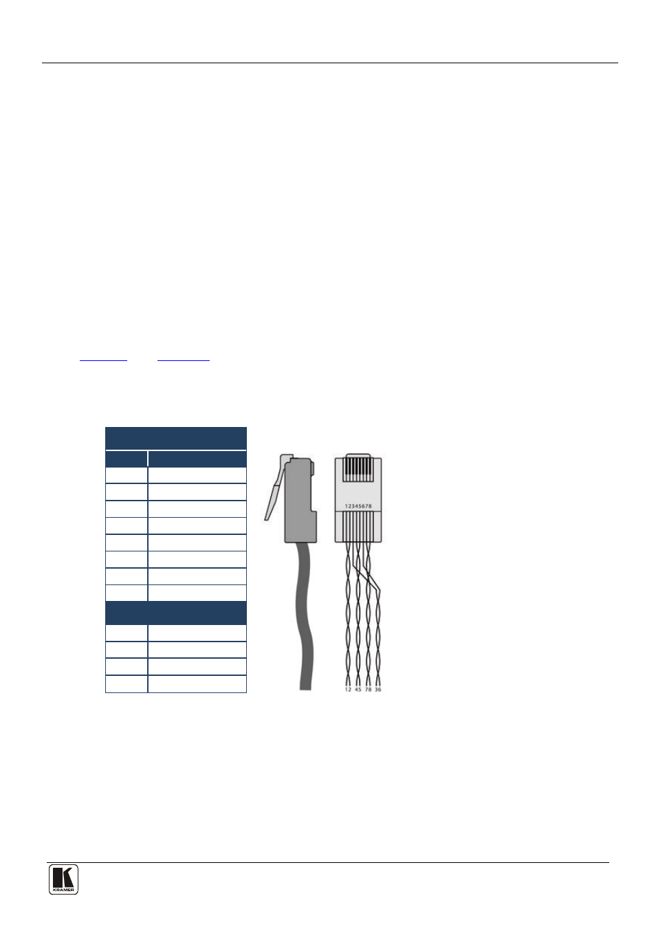 2 software mode, 8 wiring the twisted pair rj-45 connectors, Wiring the twisted pair rj-45 connectors | Figure 9: cat 5 pinout, Table 5: utp connector pinout | Kramer Electronics TP-185 User Manual | Page 16 / 21