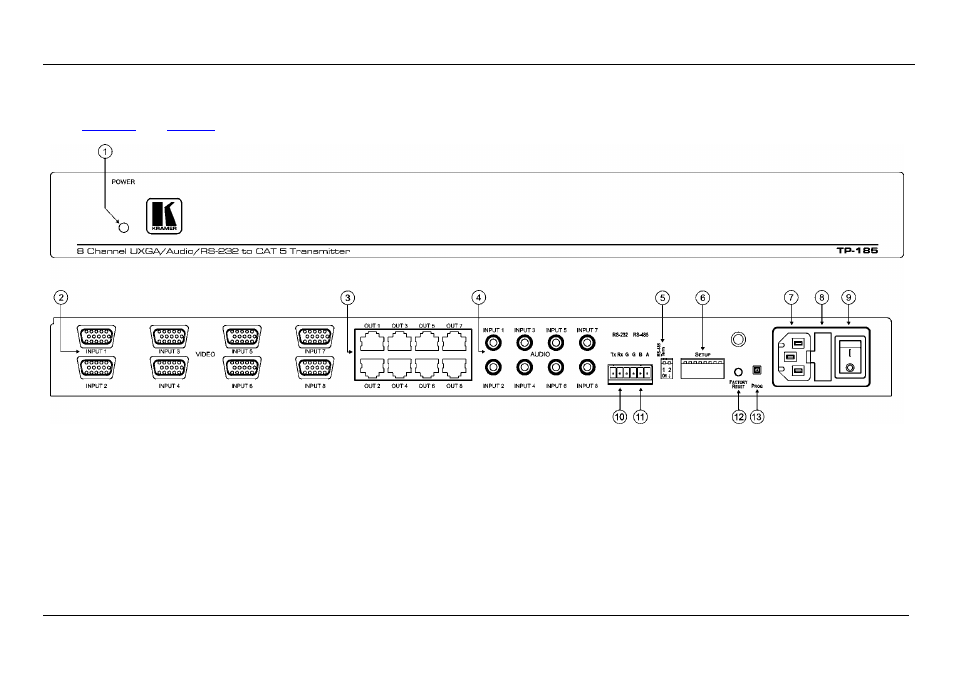 Figure 1: tp-185 front and rear panels | Kramer Electronics TP-185 User Manual | Page 7 / 21