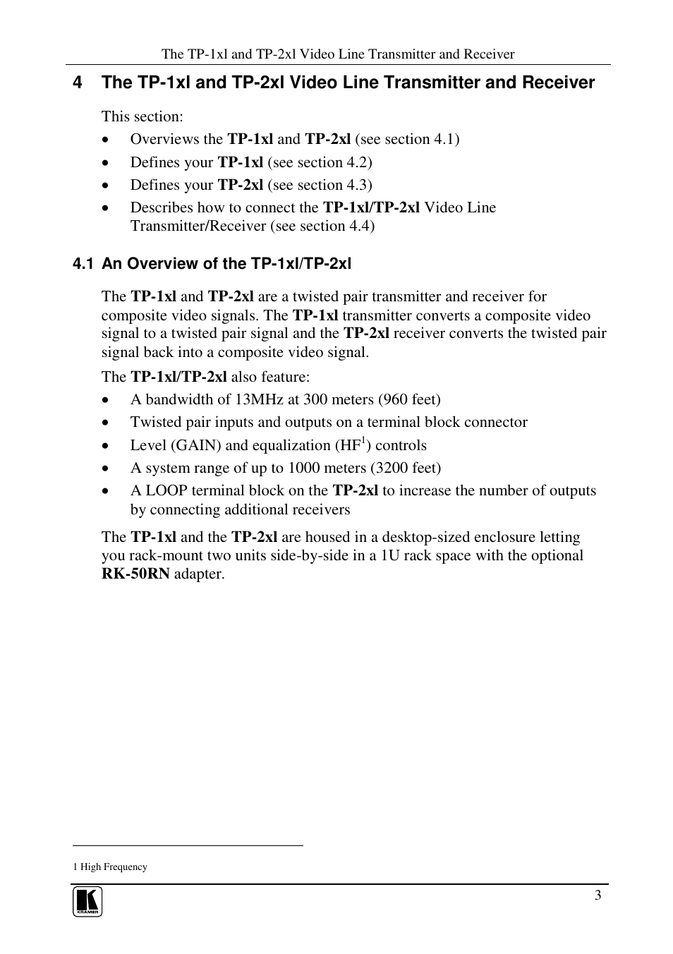 Kramer Electronics TP-1xl User Manual | Page 5 / 21