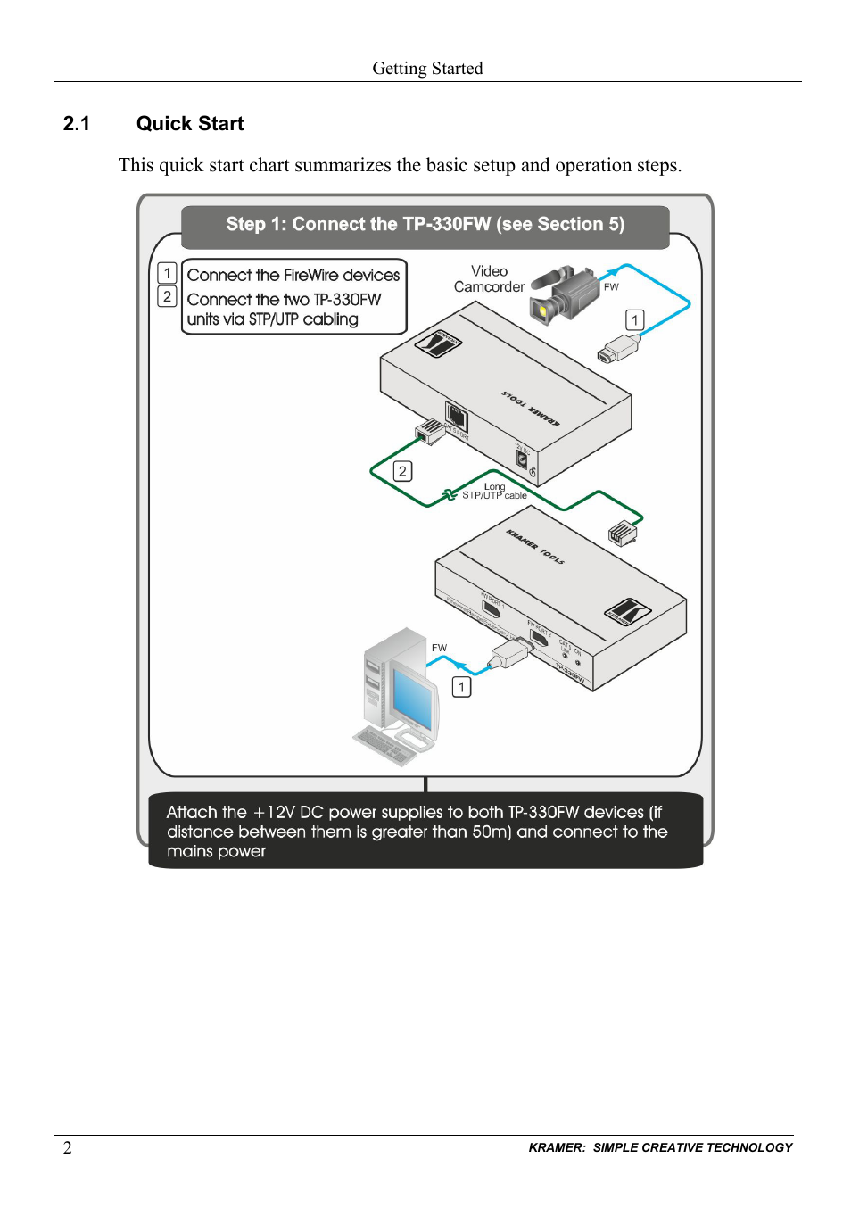 1 quick start, Quick start | Kramer Electronics TP-330FW User Manual | Page 4 / 12