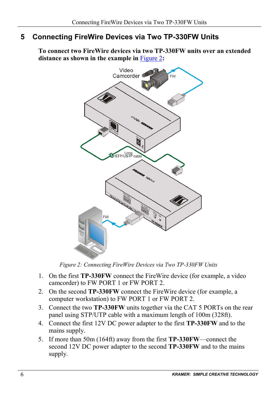 Connecting firewire devices via two tp-330fw units, Figure 2 | Kramer Electronics TP-330FW User Manual | Page 8 / 12