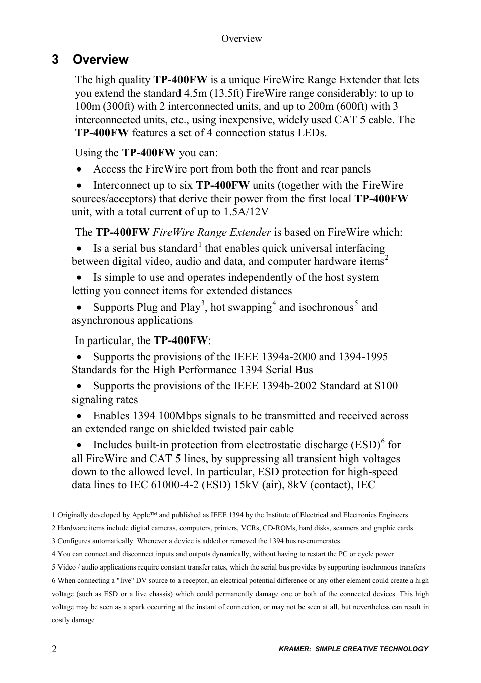 3 overview, Overview | Kramer Electronics TP-400FW User Manual | Page 4 / 12
