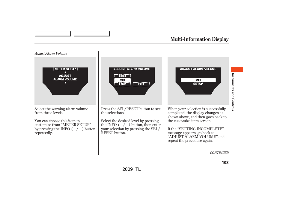 Multi-information display, 2009 tl | Acura 2009 TL User Manual | Page 106 / 648