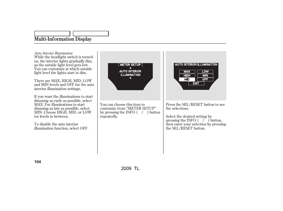 Multi-information display | Acura 2009 TL User Manual | Page 107 / 648