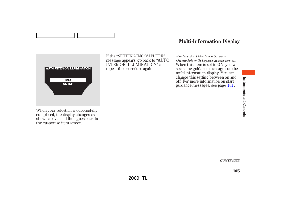 Multi-information display, 2009 tl | Acura 2009 TL User Manual | Page 108 / 648